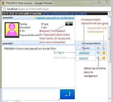 Fenêtre du chat avec conversations